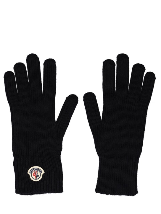 Moncler: Extrafine wool tricot gloves - Black - men_0 | Luisa Via Roma
