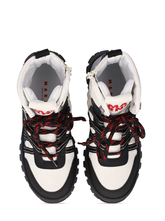 Marni Junior: Nylon & leather zip-up hiking boots - White/Black - kids-girls_1 | Luisa Via Roma