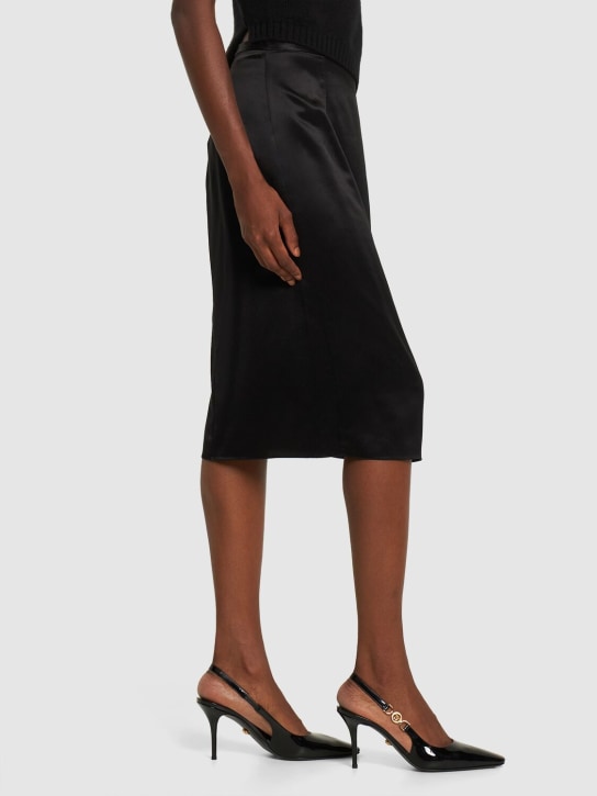 Versace: 85mm Leather slingback heels - Black - women_1 | Luisa Via Roma