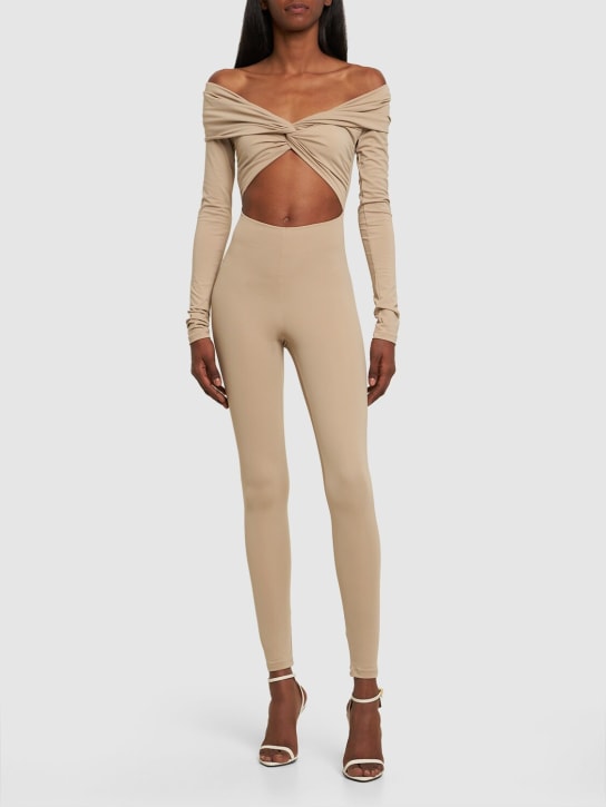 The Andamane: Kendall matte lycra cutout jumpsuit - Beige - women_1 | Luisa Via Roma