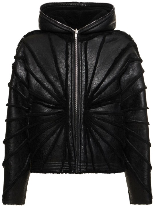 Rick Owens: Hooded sealed leather jacket - Black - men_0 | Luisa Via Roma