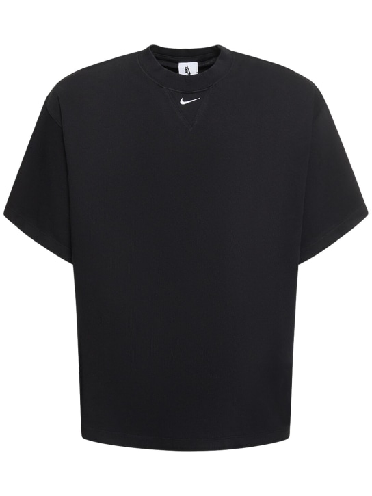 Nike: T-shirt en coton épais Solo Swoosh - Noir/Blanc - men_0 | Luisa Via Roma
