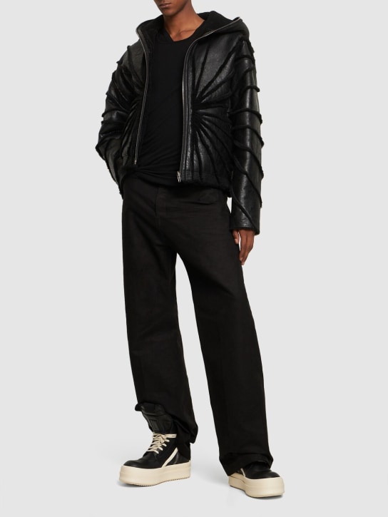 Rick Owens: Hooded sealed leather jacket - Black - men_1 | Luisa Via Roma