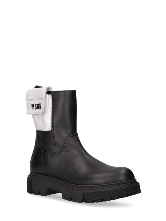 MSGM: Leather high boots w/logo pocket - Black - kids-girls_1 | Luisa Via Roma