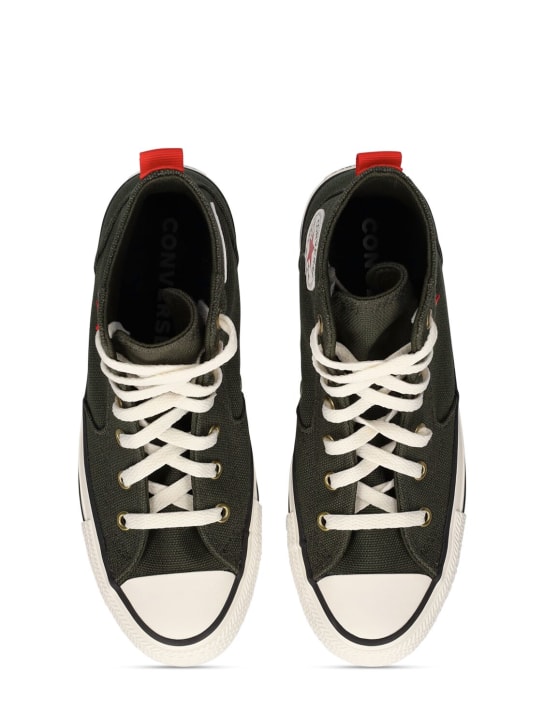 Converse: Sneakers montantes à lacets en toile de coton - Vert Militaire - kids-girls_1 | Luisa Via Roma