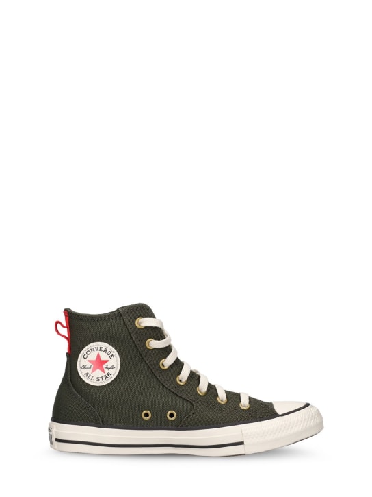 Converse: Cotton canvas lace-up high sneakers - Military Green - kids-boys_0 | Luisa Via Roma