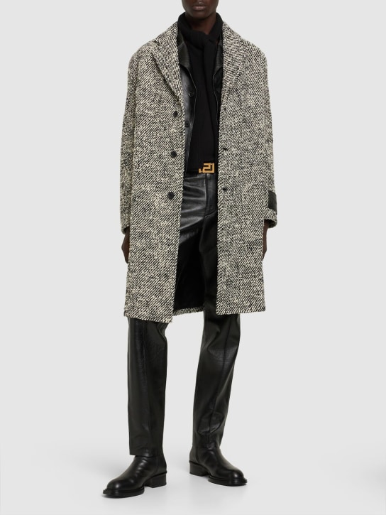 Versace: Diagonal wool long coat - White/Black - men_1 | Luisa Via Roma