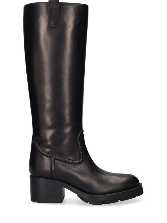 Chloé: 60mm Mallo leather & shearling boots - Black - women_0 | Luisa Via Roma