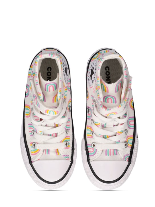 Converse: Sneakers à scratch en toile imprimé arc-en-ciel - Blanc - kids-girls_1 | Luisa Via Roma