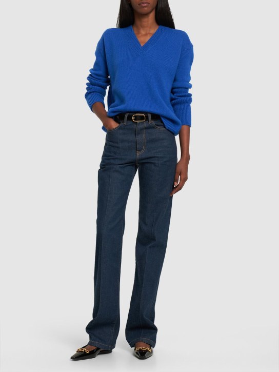 Tom Ford: Chunky wool & cashmere knit sweater - Blue - women_1 | Luisa Via Roma