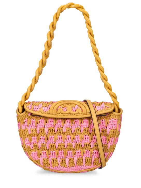 Tory Burch: Mini Fleming soft crocheted crescent bag - Pink Carnation - women_0 | Luisa Via Roma
