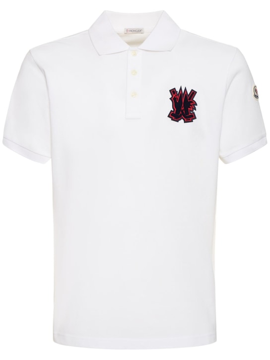 Moncler: Logo cotton piquet polo shirt - White - men_0 | Luisa Via Roma