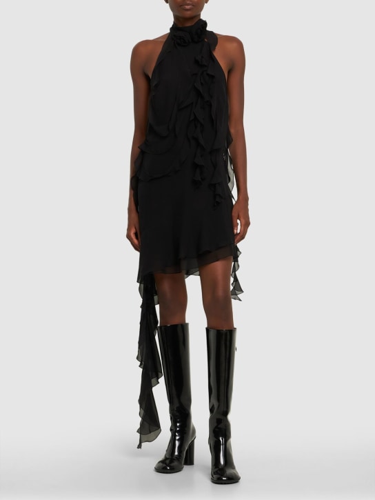 Blumarine: Ruffled silk halter mini dress - Black - women_1 | Luisa Via Roma