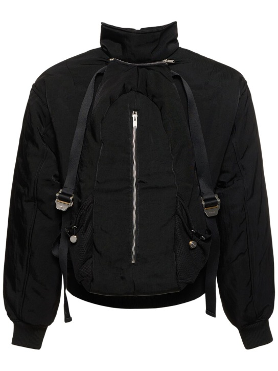 Dion Lee: Nylon puffer jacket w/backpack - Black - men_0 | Luisa Via Roma
