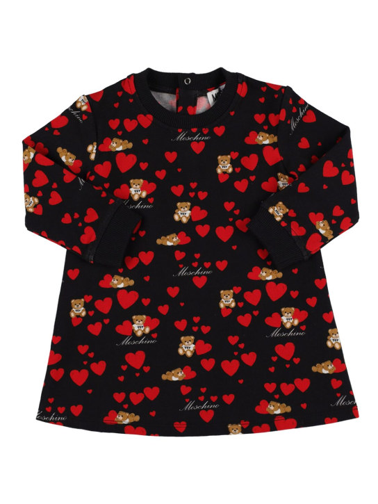Moschino: Robe en molleton de coton imprimé cœurs - Noir/Rouge - kids-girls_0 | Luisa Via Roma