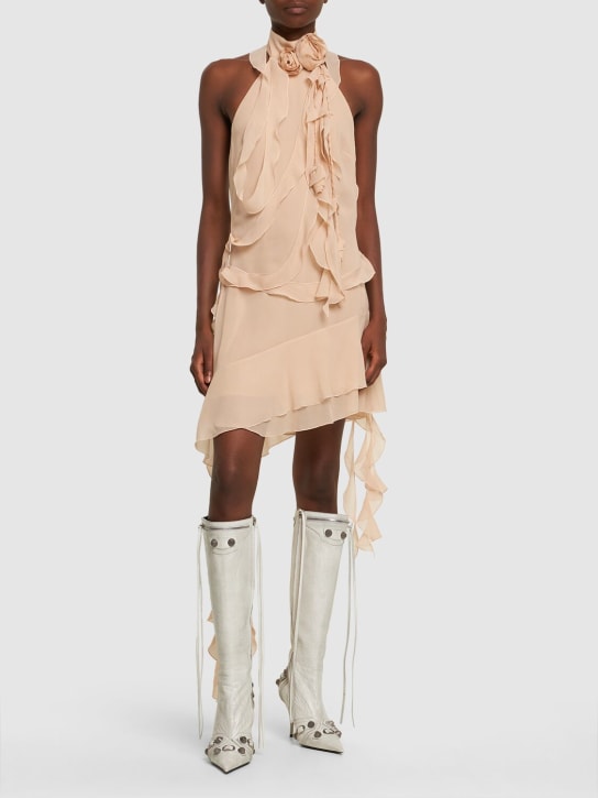 Blumarine: Ruffled silk halter mini dress - Beige - women_1 | Luisa Via Roma