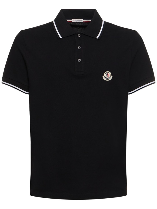Moncler: Logo cotton polo shirt - Black - men_0 | Luisa Via Roma