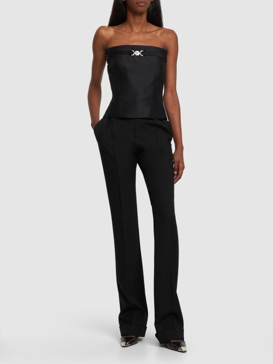 Versace: Wool & silk twill strapless top - Black - women_1 | Luisa Via Roma
