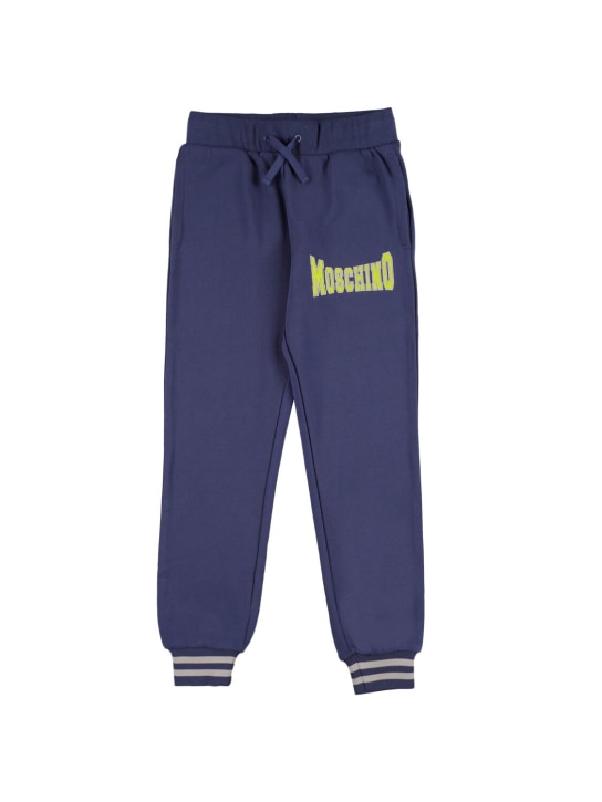 Moschino: Pantalon de sport en coton à logo - Bleu Marine - kids-girls_0 | Luisa Via Roma