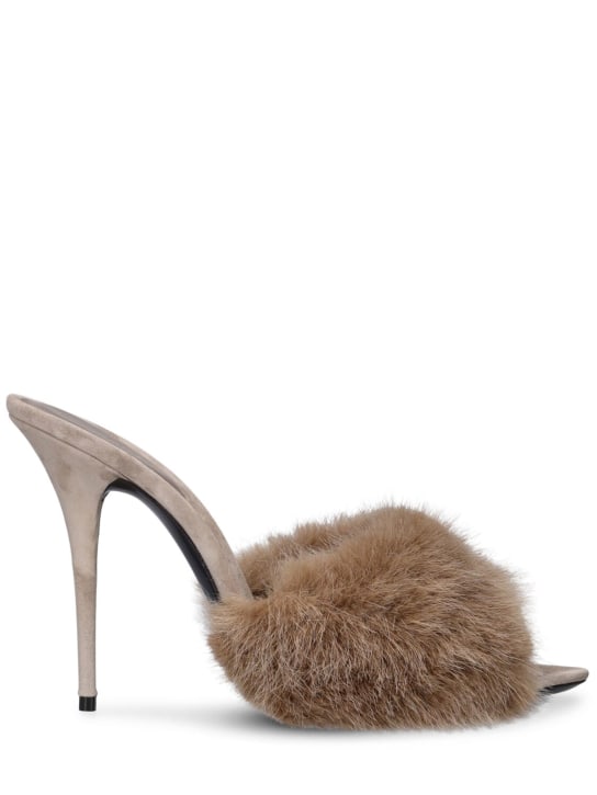 Saint Laurent: 105mm La 16 faux fur mule sandals - Elephant Grey - women_0 | Luisa Via Roma