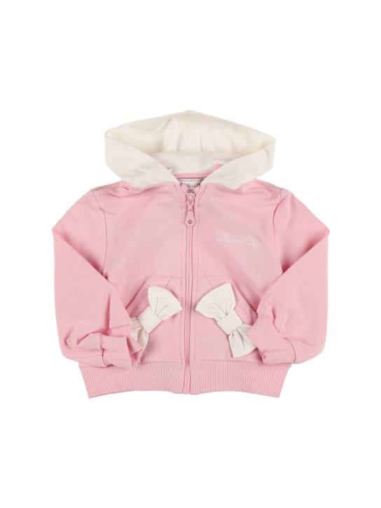 Monnalisa: Hooded cotton sweatshirt w/ bow - Pink - kids-girls_0 | Luisa Via Roma