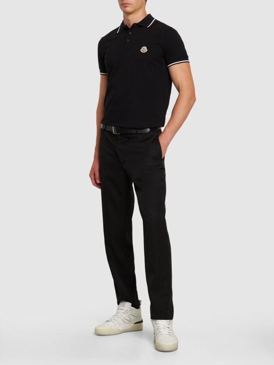 Moncler: Logo cotton polo shirt - Black - men_1 | Luisa Via Roma