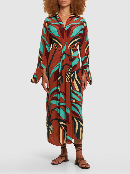 Johanna Ortiz: Luz De Alma silk shirt - Rust/Turquoise - women_1 | Luisa Via Roma