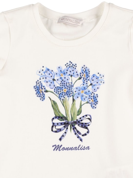 Monnalisa: Flower cotton blend jersey t-shirt - kids-girls_1 | Luisa Via Roma