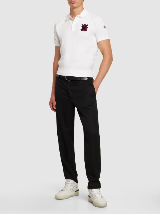 Moncler: Logo cotton piquet polo shirt - White - men_1 | Luisa Via Roma