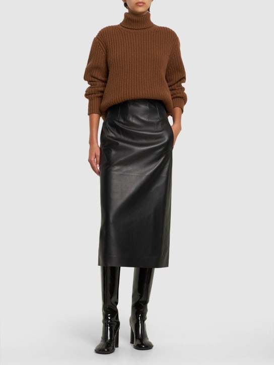Chloé: Napa leather corset midi skirt - Black - women_1 | Luisa Via Roma