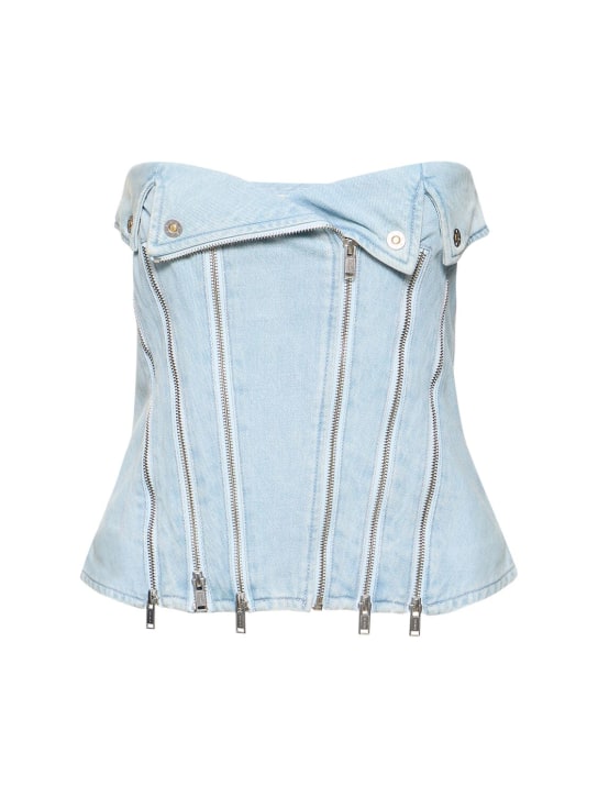Dion Lee: Strapless cotton denim zip corset - Light Blue - women_0 | Luisa Via Roma