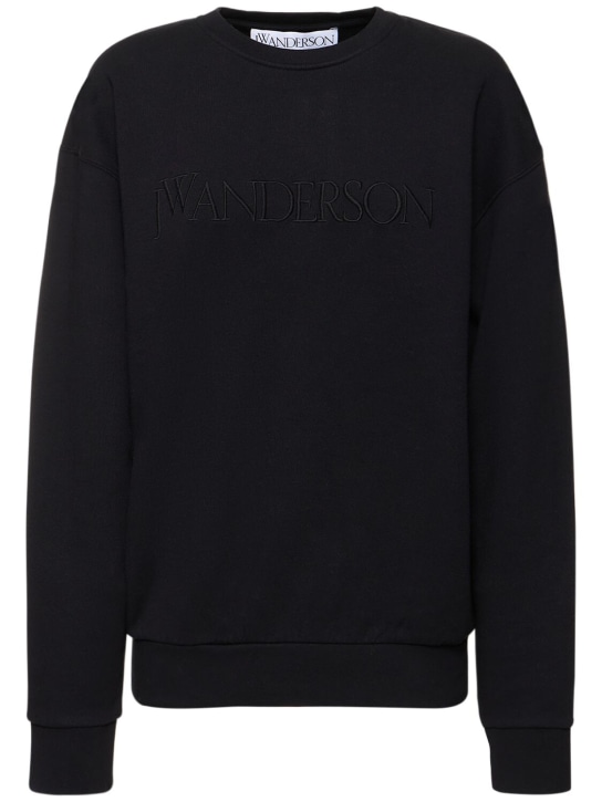 JW Anderson: Logo embroidery cotton jersey sweatshirt - Black - women_0 | Luisa Via Roma