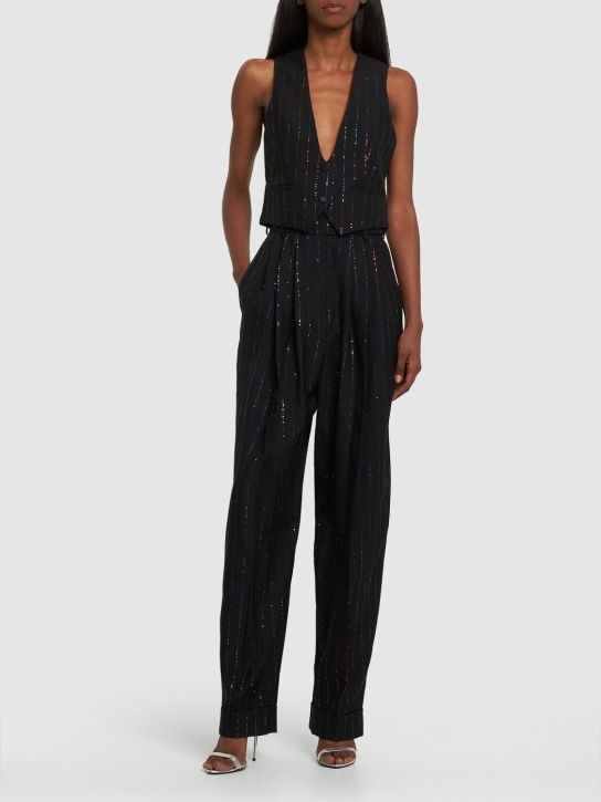 Alexandre Vauthier: High rise embellished wool twill pants - Black - women_1 | Luisa Via Roma