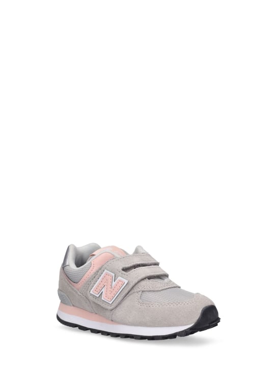 New Balance: Sneakers 574 de piel sintética - Gris/Rosa - kids-girls_1 | Luisa Via Roma