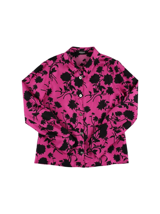 Versace: Printed silk twill shirt - Fuchsia/Black - kids-girls_0 | Luisa Via Roma