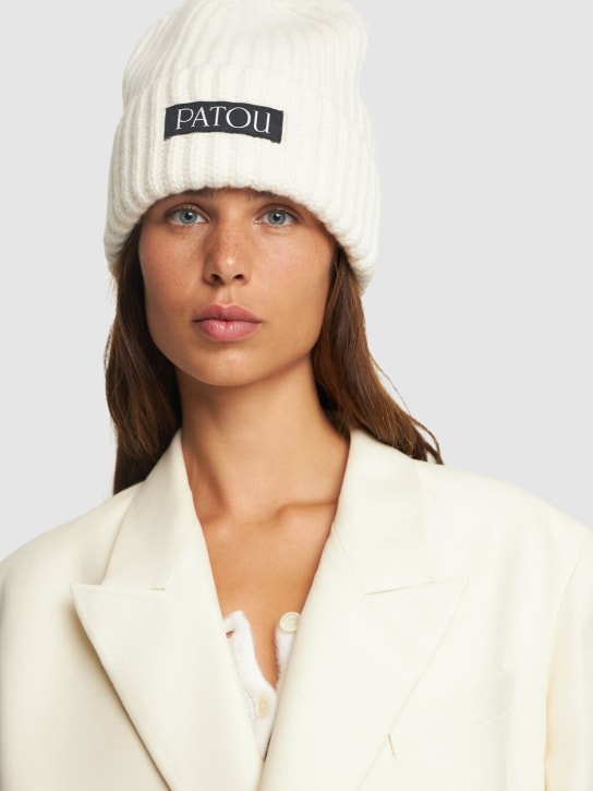Patou: Ribbed wool & cashmere beanie hat - Avalanche - women_1 | Luisa Via Roma