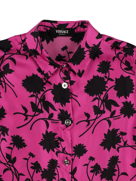 Versace: Printed silk twill shirt dress - Fuchsia/Black - kids-girls_1 | Luisa Via Roma
