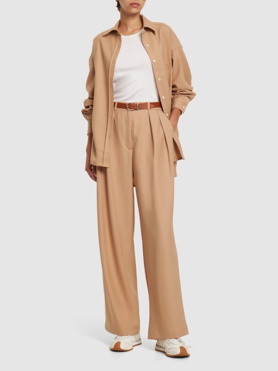 The Frankie Shop: Tansy pleated twill wool blend pants - Beige - women_1 | Luisa Via Roma