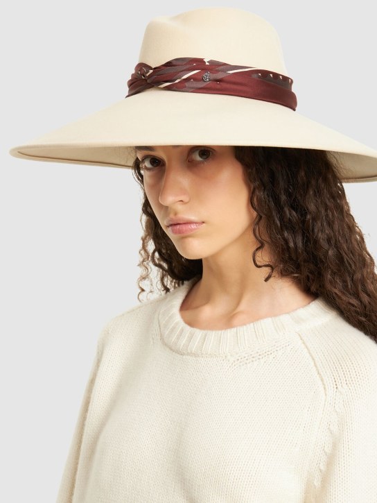 Maison Michel: Sombrero de lana con banda de seda - Seed Pearl - women_1 | Luisa Via Roma