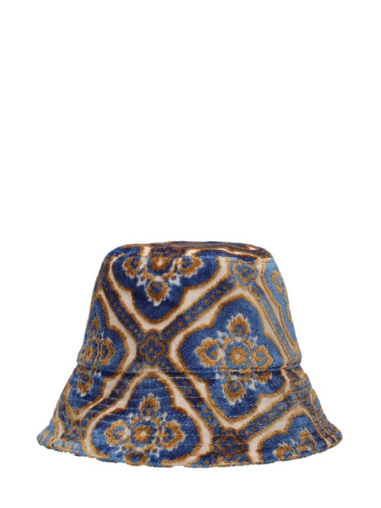 Etro: Tapestry cotton blend bucket hat - Blue/Multi - women_0 | Luisa Via Roma