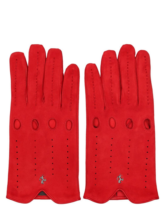 Ferrari: Suede & Napa driving gloves - Red - men_0 | Luisa Via Roma