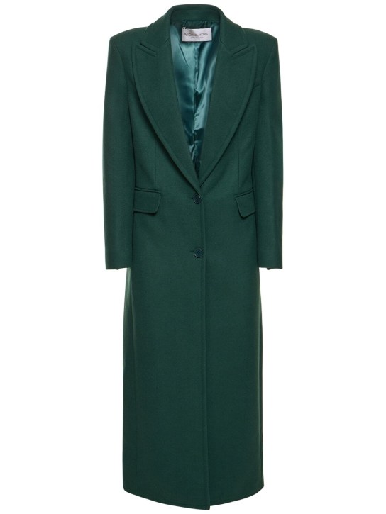 Michael Kors Collection: Single breasted wool melton long coat - Dark Green - women_0 | Luisa Via Roma