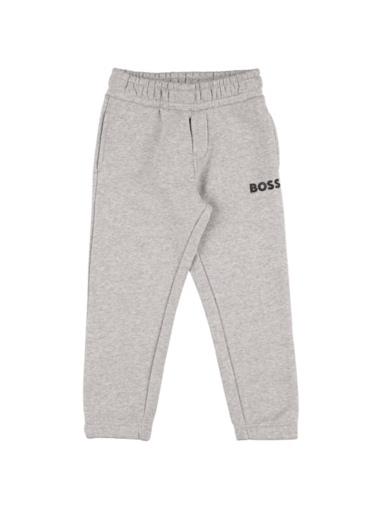 Boss: Rubberized logo cotton sweatpants - kids-boys_0 | Luisa Via Roma