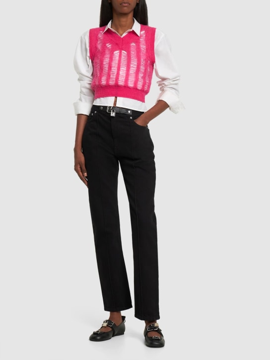 JW Anderson: Cotton denim padlock belt slim fit jeans - Black - women_1 | Luisa Via Roma