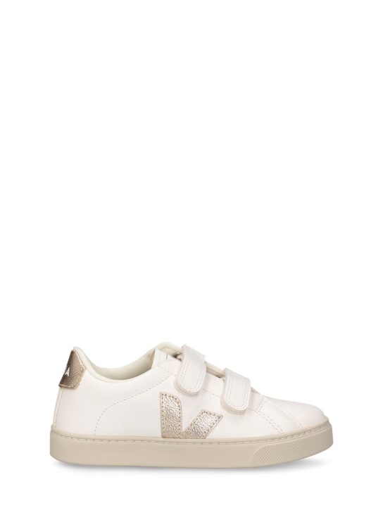 Veja: Esplar chrome-free leather strap sneaker - White/Gold - kids-girls_0 | Luisa Via Roma