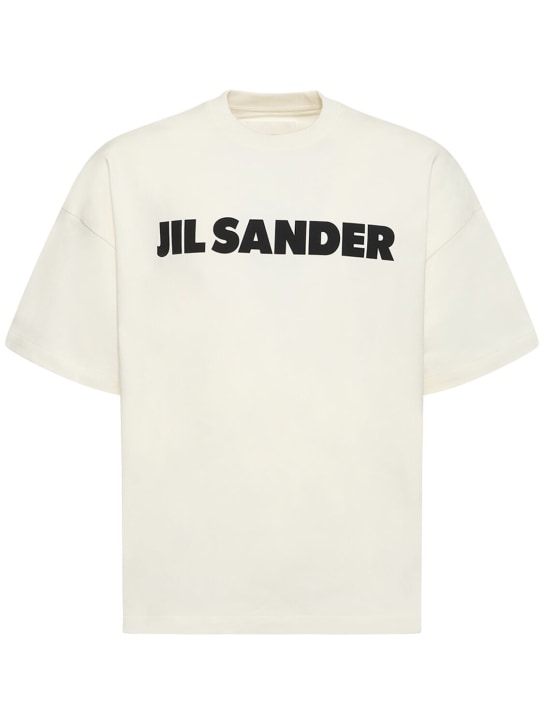 Jil Sander: T-shirt in cotone con logo - Porcellana - men_0 | Luisa Via Roma