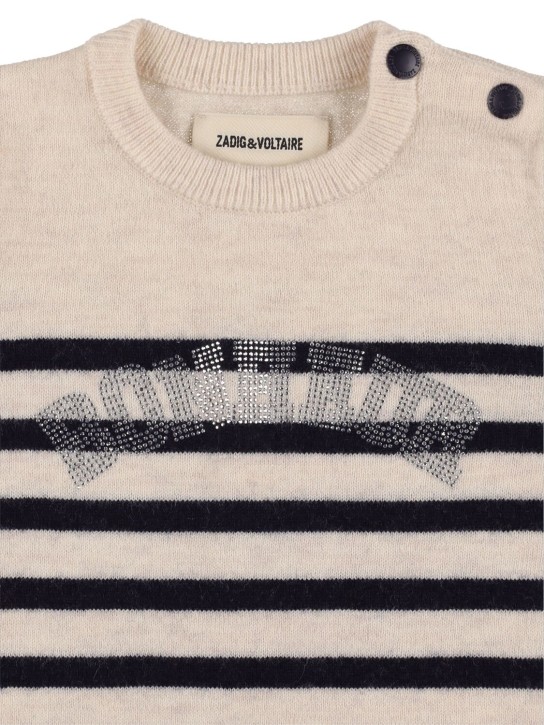 Zadig&Voltaire: Striped wool & cashmere knit dress - Grauweiß/Navy - kids-girls_1 | Luisa Via Roma