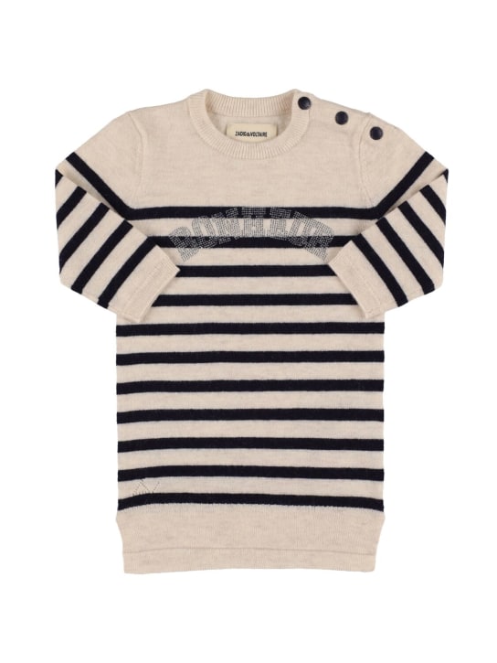 Zadig&Voltaire: Striped wool & cashmere knit dress - Grauweiß/Navy - kids-girls_0 | Luisa Via Roma