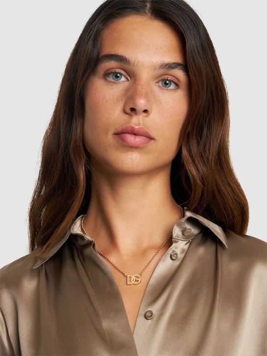 Dolce&Gabbana: DG logo faux pearl necklace - Gold/White - women_1 | Luisa Via Roma