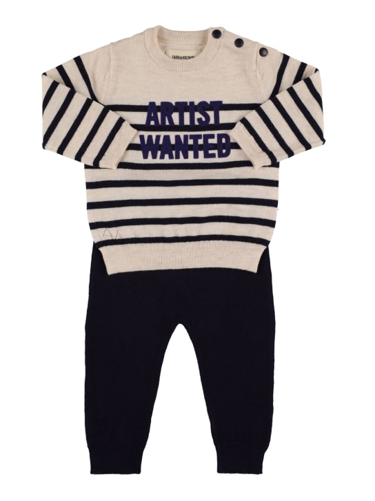 Zadig&Voltaire: Recycled wool & cashmere sweater & pants - Grauweiß/Navy - kids-boys_0 | Luisa Via Roma